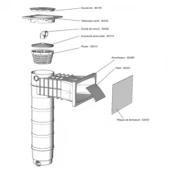 Raccords Hydrauliques Pour Piscine Skimmer Cartouche Weltico C6 Skimfiltre A400 Elegance 400x200mm 65 M3 -Espace vert et piscine Boutique vue eclatee weltico c5 a400